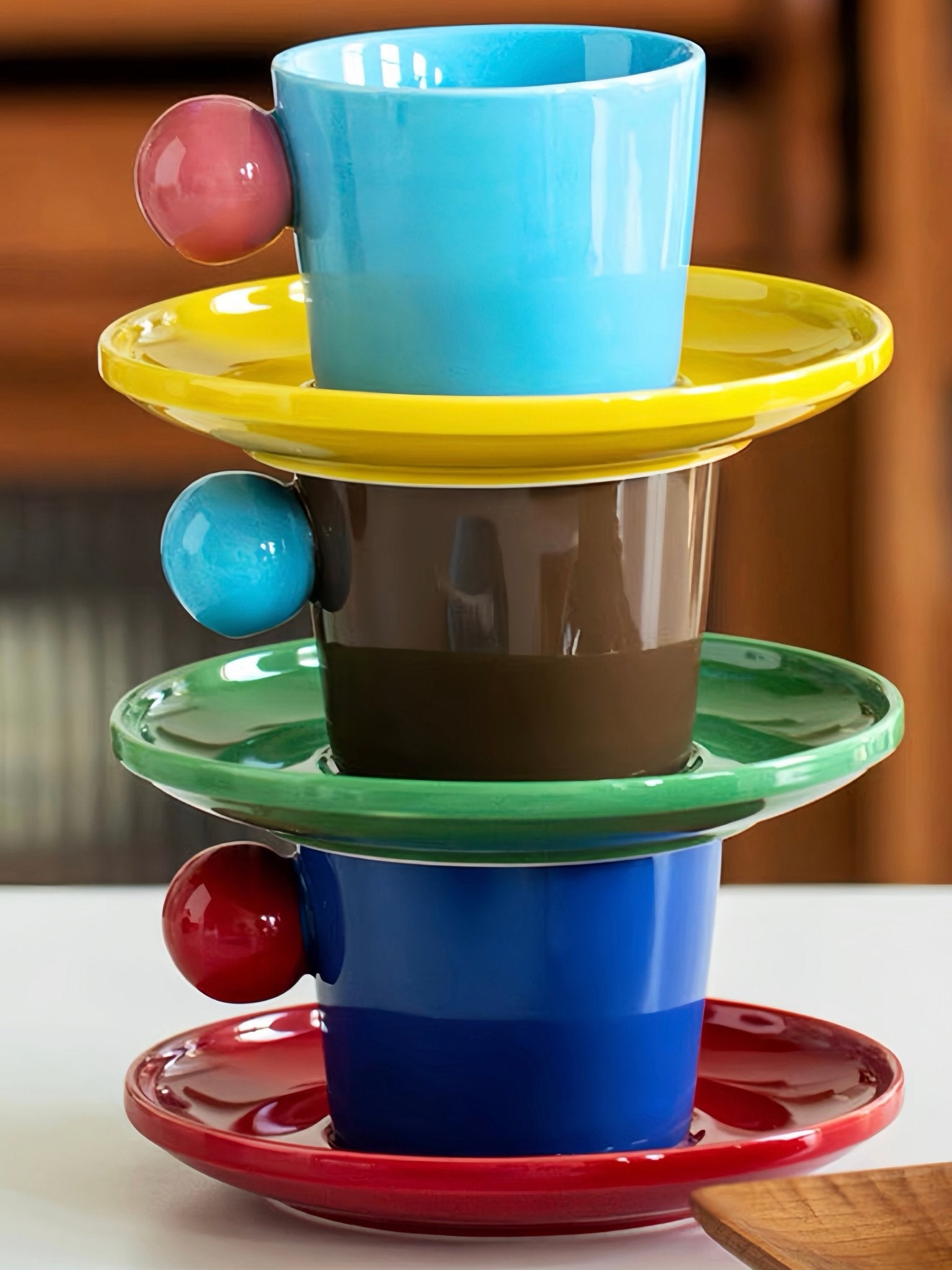 Handmade Skittles Coffee Mug With Saucer - Cute Dopamine Espresso Cup -Mugs- Skittles Coffee Mug With Saucer-Style A - INSPECIAL HOME