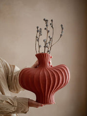 Handmade Wabi Sabi Ceramic Pottery Vase - Red / Black / White - Wabi Sabi Vase - Brick Red - INSPECIAL HOME