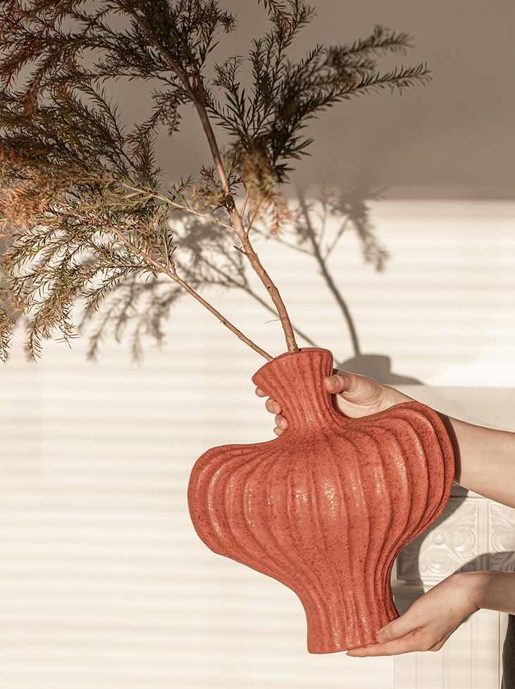 Handmade Wabi Sabi Ceramic Pottery Vase - Red / Black / White - Vases - Wabi Sabi Vase - Brick Red - INSPECIAL HOME