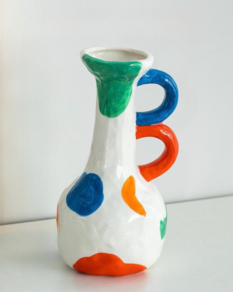 Handpainted Contemporary Abstract Ceramic Vase - Whimsical Eclectic Centerpiece - Handpainted Contemporary Abstract Ceramic Vase-Dual-handle Pitch - INSPECIAL HOME