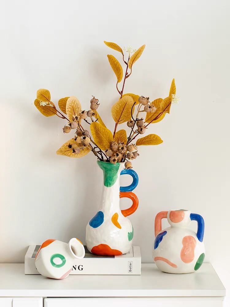 Handpainted Contemporary Abstract Ceramic Vase - Whimsical Eclectic Centerpiece - Handpainted Contemporary Abstract Ceramic Vase-Chubby - INSPECIAL HOME