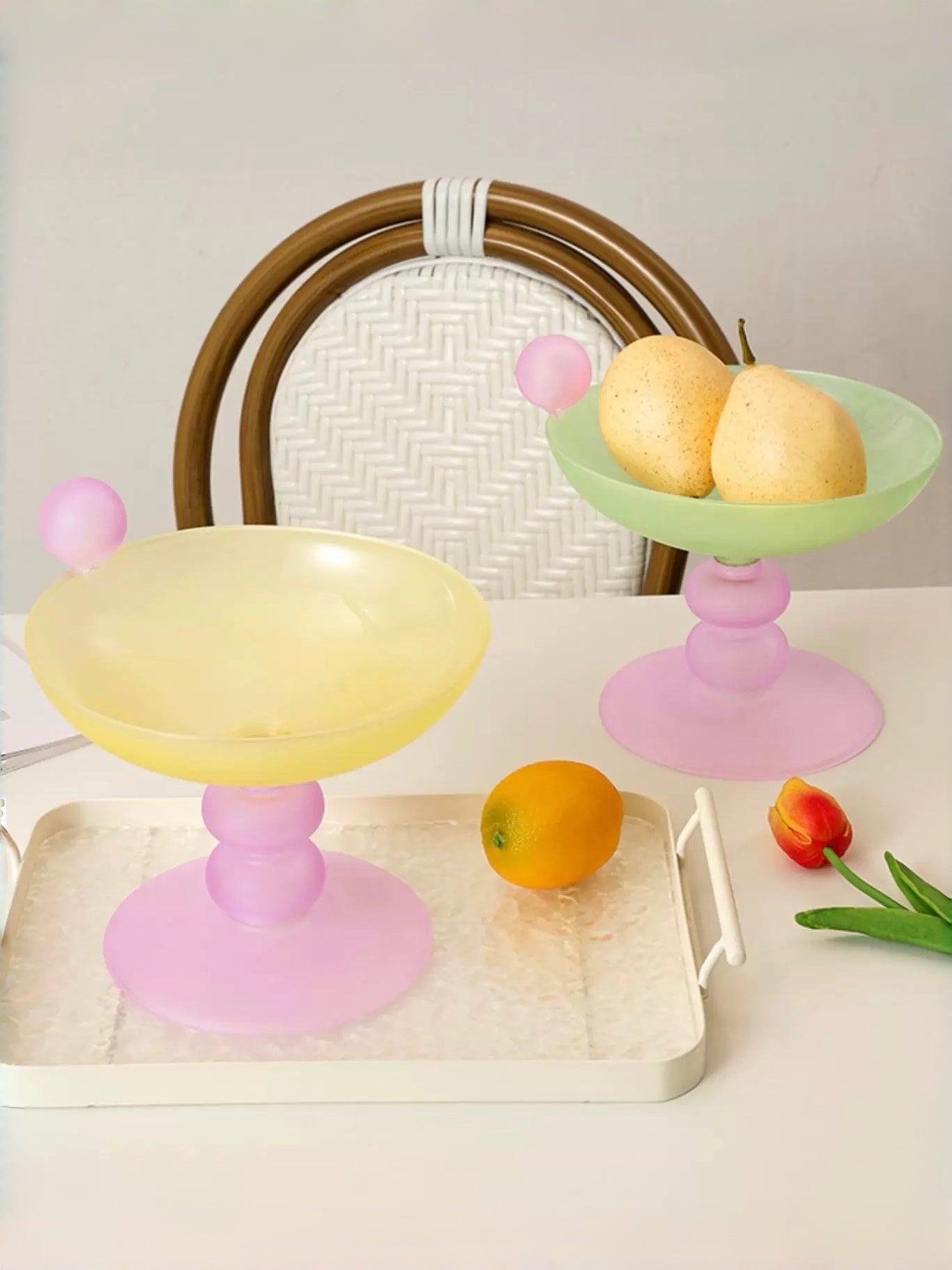 Jelly Bean Footed Tray Fruit Bowl - Whimsical Dopamine Table Setting Centerpiece - fruit bowl - Jelly Bean Fruit Bowl - Passion Fruit - Medium - INSPECIAL HOME