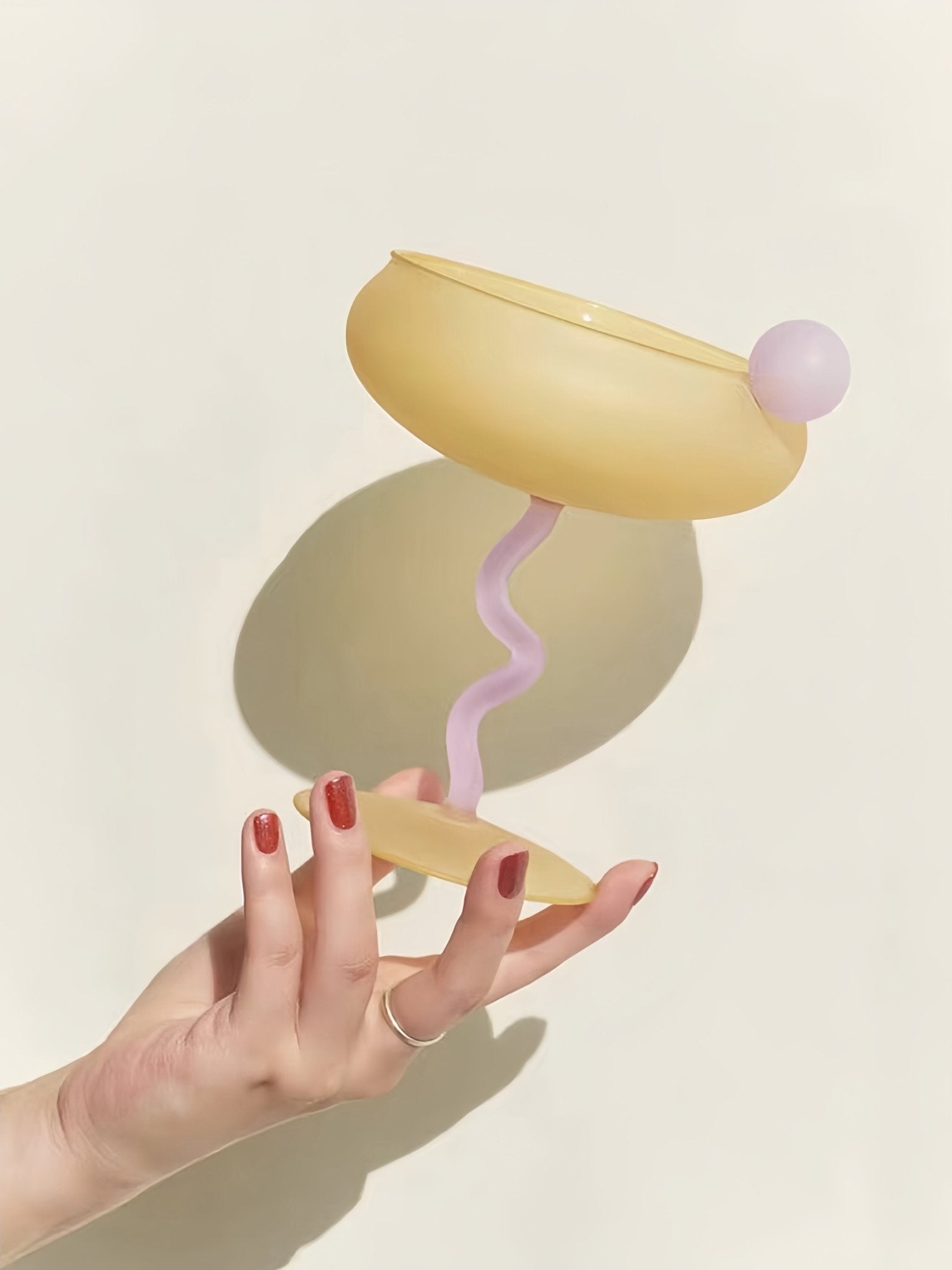 Jelly Bean Wine Glass - Whimsical Eclectic Dopamine Cocktail Coupe - Stemware - Jelly Bean Goblet - Strawberry - INSPECIAL HOME
