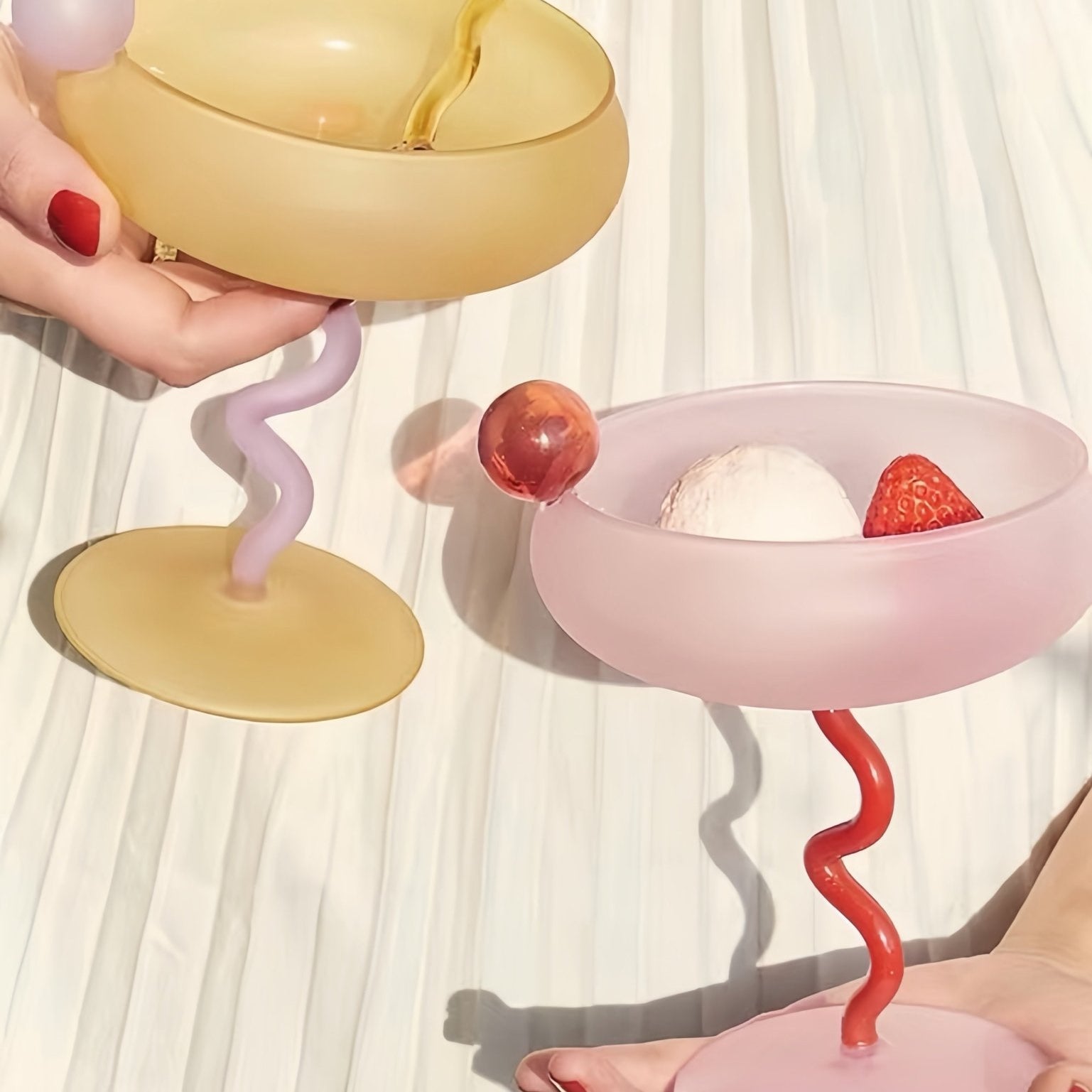 Jelly Bean Wine Glass - Whimsical Eclectic Dopamine Cocktail Coupe - Stemware - Jelly Bean Goblet - Strawberry - INSPECIAL HOME