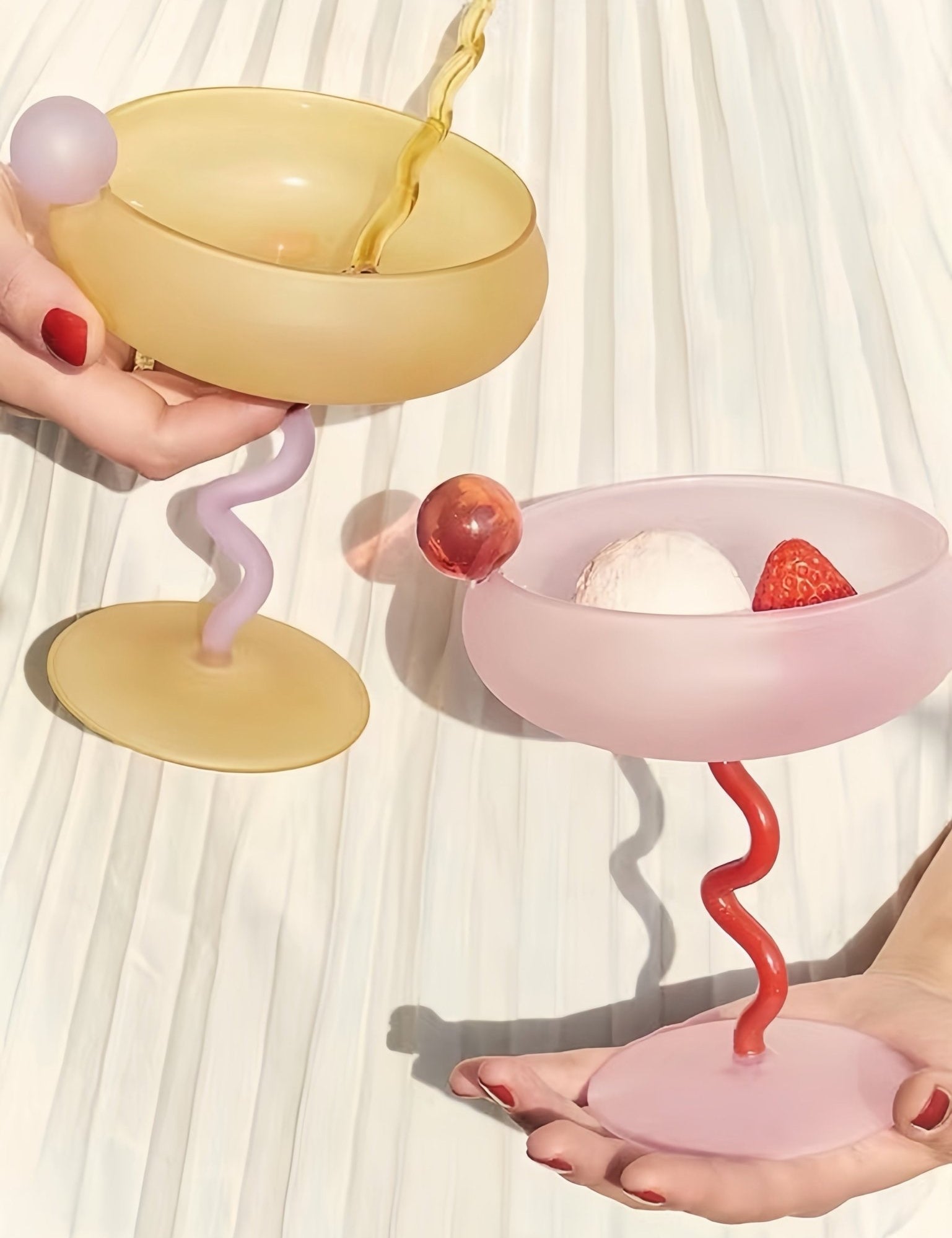 Jelly Bean Wine Glass - Whimsical Eclectic Dopamine Cocktail Coupe - Stemware - Jelly Bean Goblet - Strawberry - INSPECIAL HOME