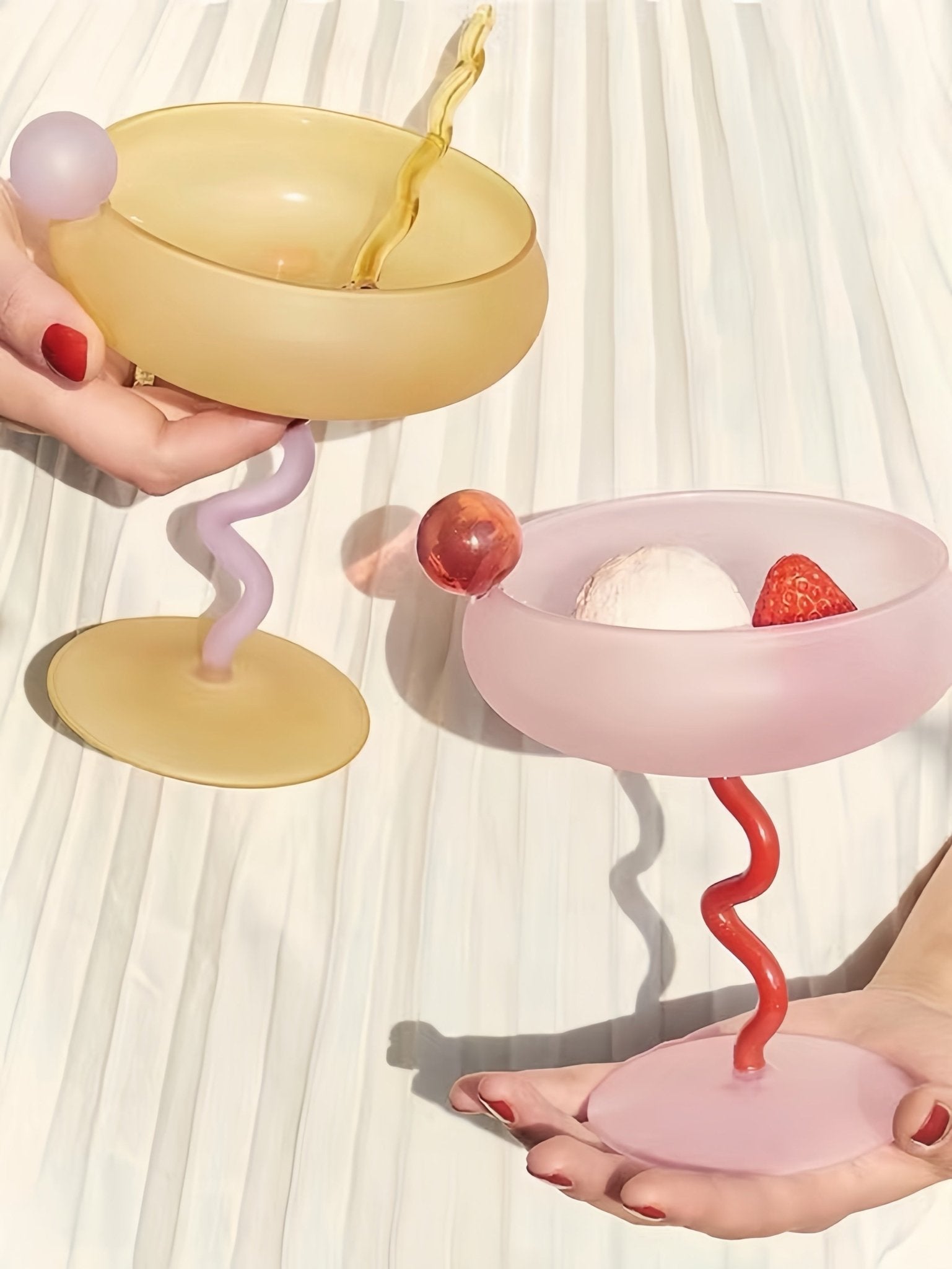 Jelly Bean Wine Glass - Whimsical Eclectic Dopamine Cocktail Coupe - Stemware - Jelly Bean Goblet - Strawberry - INSPECIAL HOME