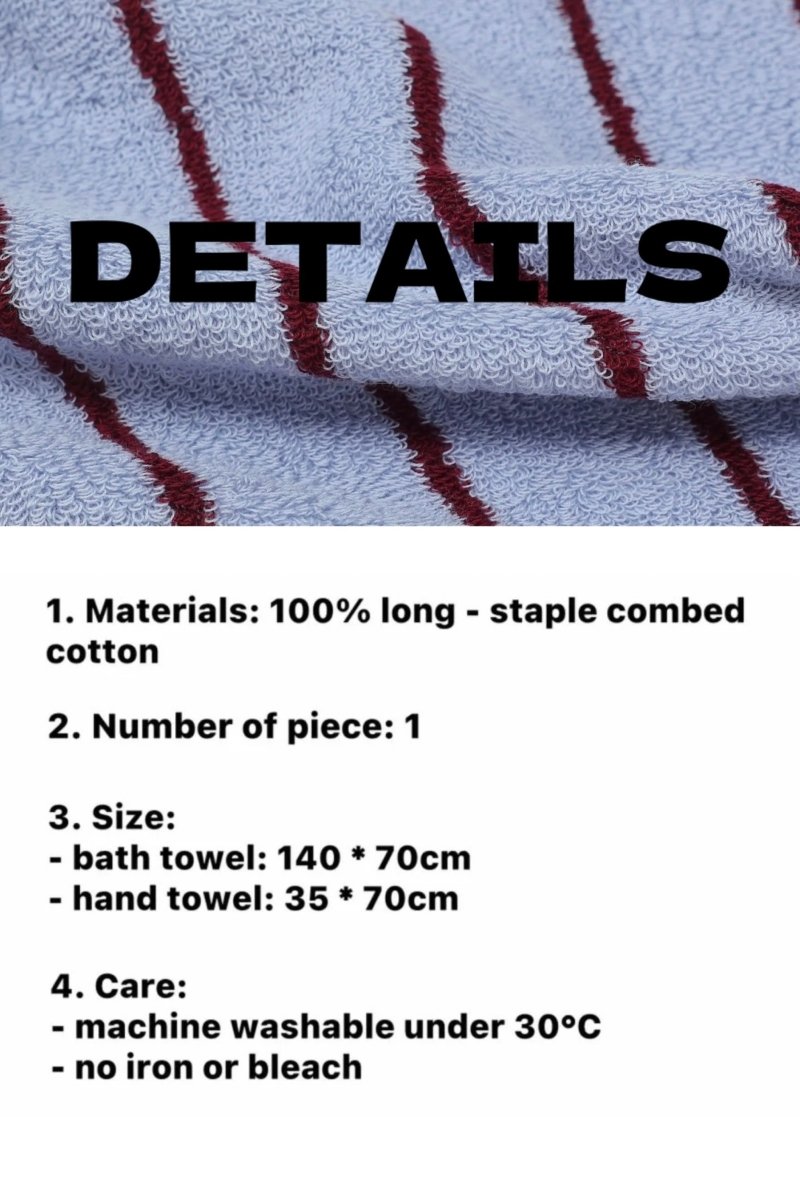 Modern Misty Blue Stripe Bath Towel — 100% Long - Staple Cotton, Soft, Plush & Absorbent - Misty Blue Stripe Towel - Hand Towel - INSPECIAL HOME