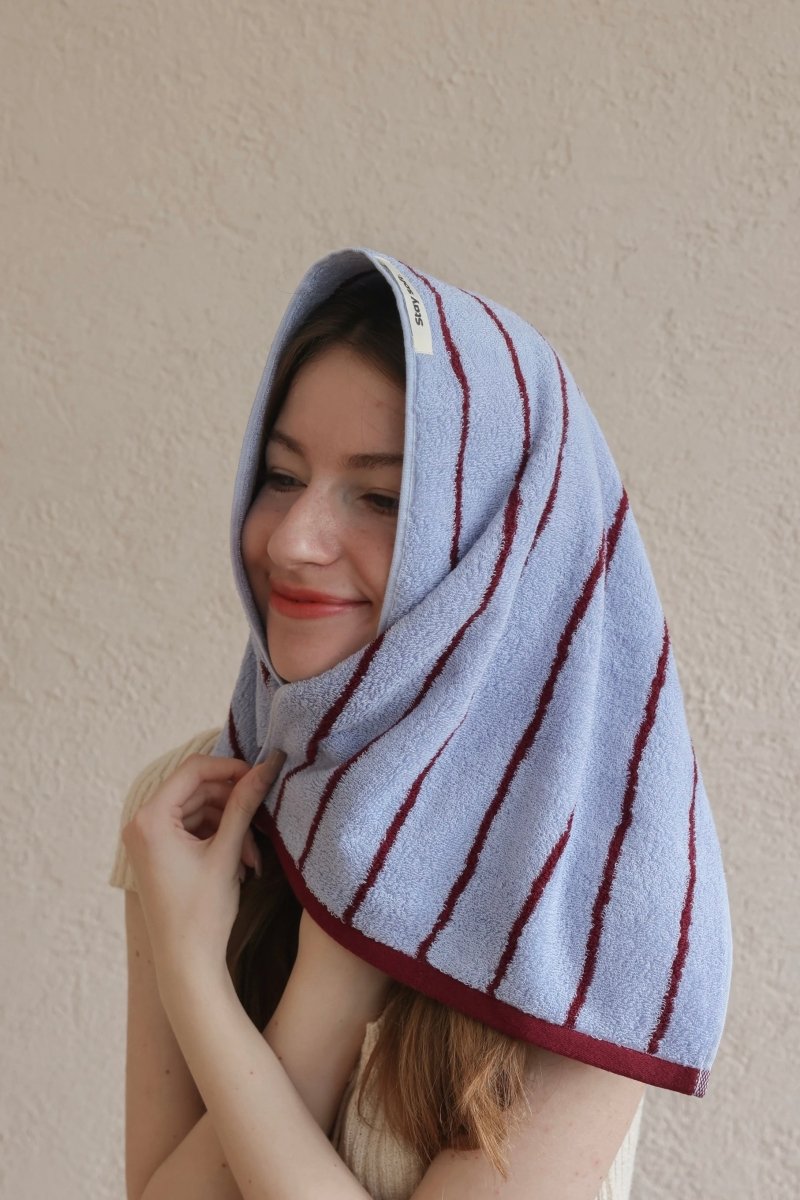 Modern Misty Blue Stripe Bath Towel — 100% Long - Staple Cotton, Soft, Plush & Absorbent - Misty Blue Stripe Towel - Bath Towel - INSPECIAL HOME