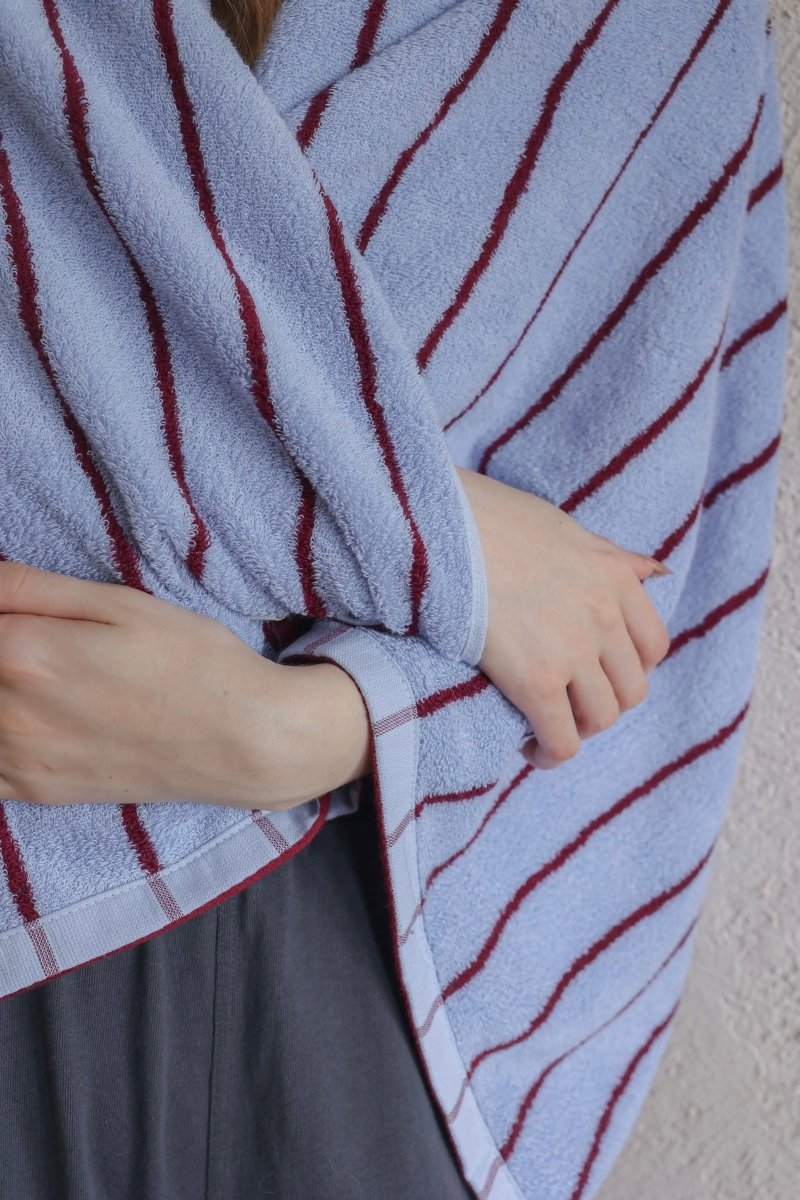 Modern Misty Blue Stripe Bath Towel — 100% Long - Staple Cotton, Soft, Plush & Absorbent - Misty Blue Stripe Towel - Bath Towel - INSPECIAL HOME