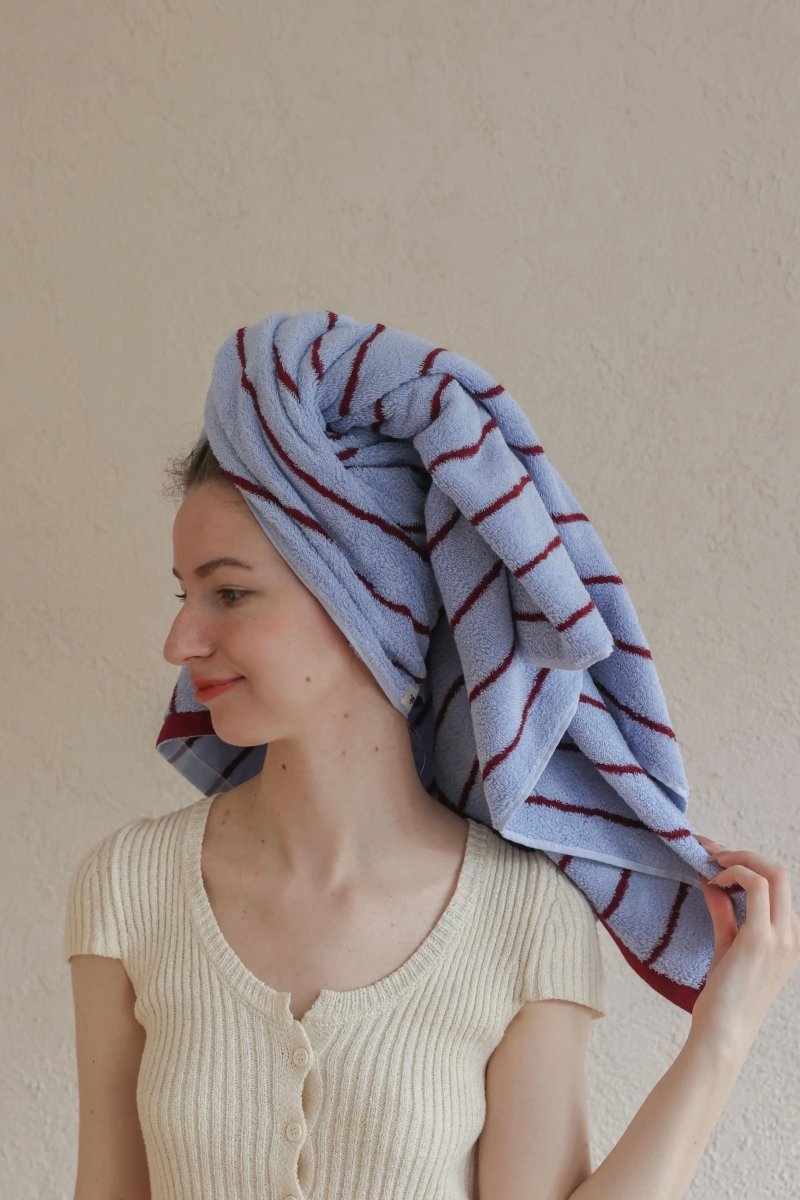 Modern Misty Blue Stripe Bath Towel — 100% Long - Staple Cotton, Soft, Plush & Absorbent - Misty Blue Stripe Towel - Bath Towel - INSPECIAL HOME