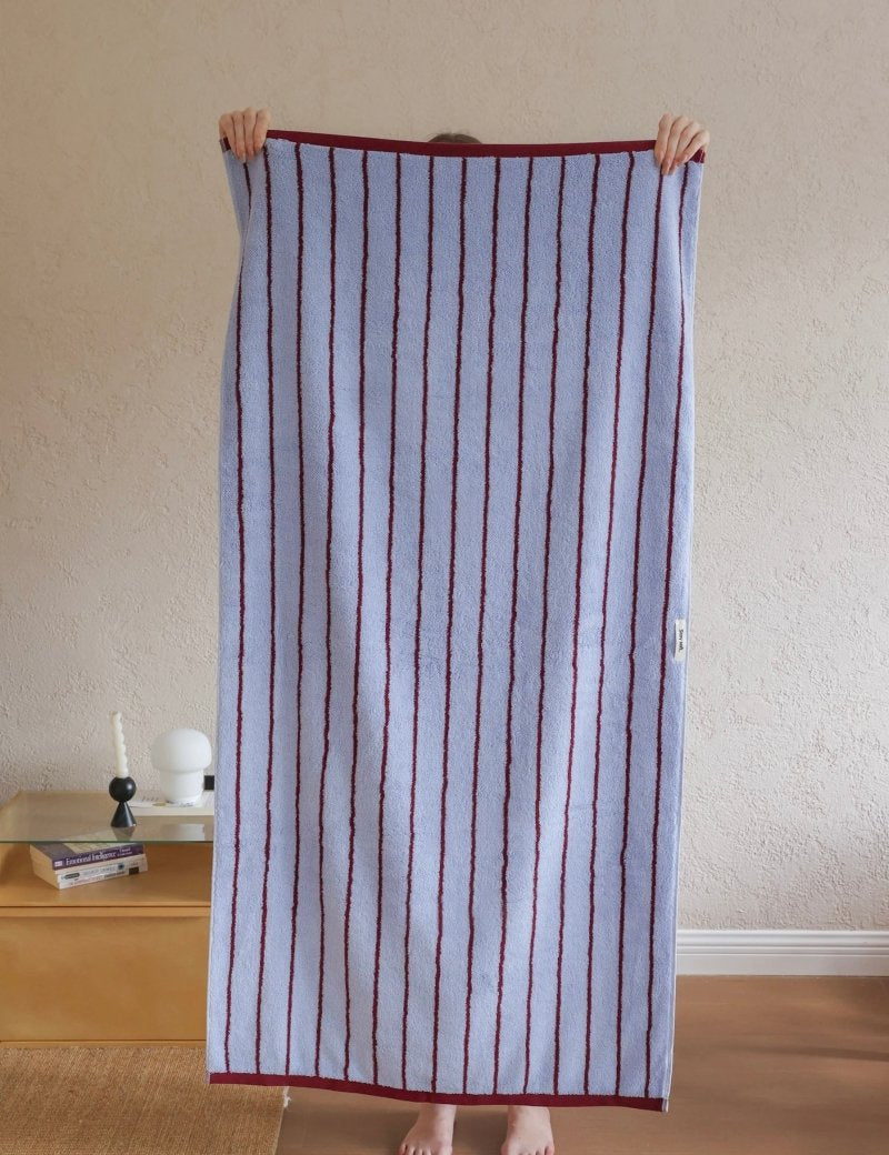 Modern Misty Blue Stripe Bath Towel — 100% Long - Staple Cotton, Soft, Plush & Absorbent - Misty Blue Stripe Towel - Bath Towel - INSPECIAL HOME