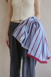 Modern Misty Blue Stripe Bath Towel — 100% Long - Staple Cotton, Soft, Plush & Absorbent - Misty Blue Stripe Towel - Bath Towel - INSPECIAL HOME