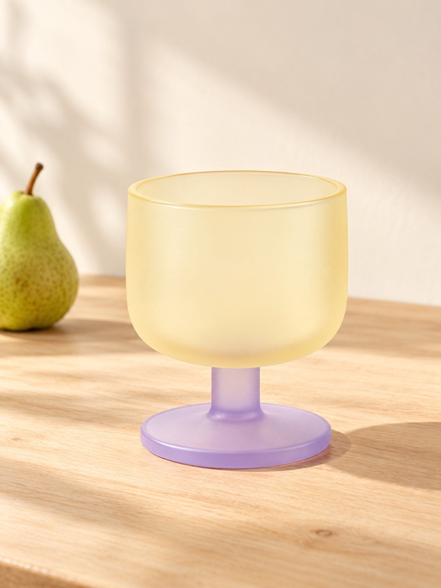 Morning Glow Frosted Glass Goblets Set of 2, Dopamine Pastel Wine Cocktail Glass for Table Setting -Wine Glass- Morning Glow Frosted Glass Goblets Set of 2-Yellow - INSPECIAL HOME