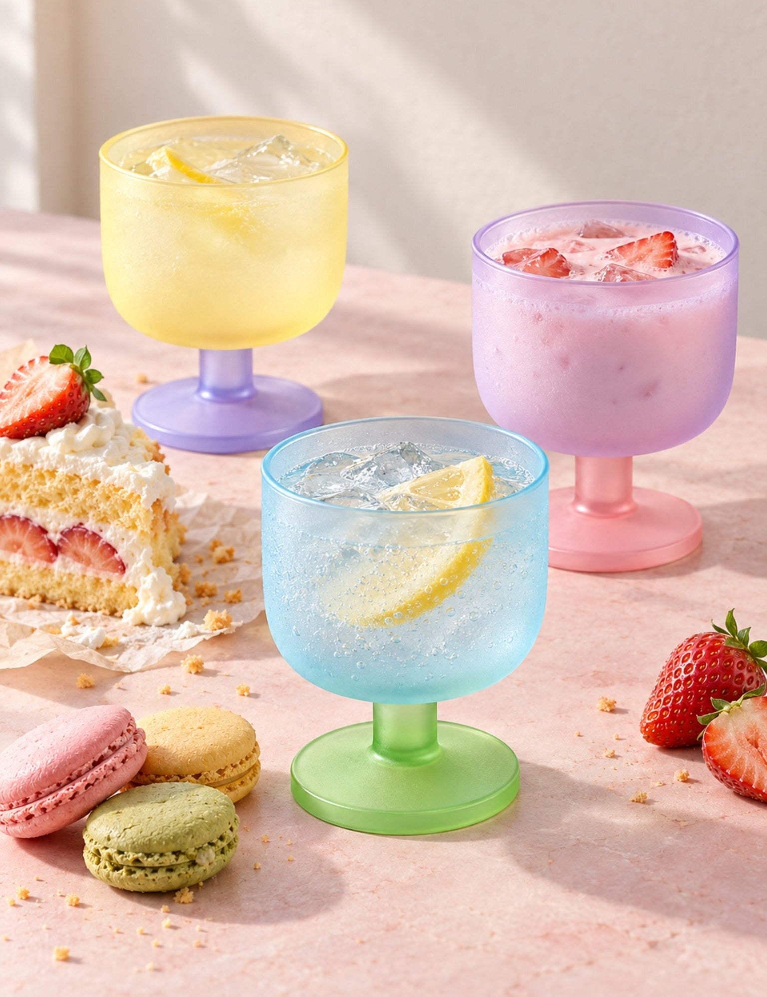 Morning Glow Frosted Glass Goblets Set of 2, Dopamine Pastel Wine Cocktail Glass for Table Setting -Wine Glass- Morning Glow Frosted Glass Goblets Set of 2 - INSPECIAL HOME