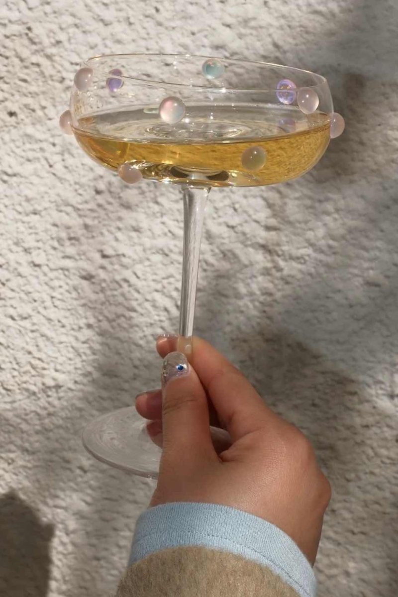 Mouth Blown Elegant Pearl Wine Glass, Retro Eclectic Cocktail Champagne Coupes Opal