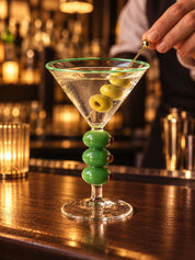 Olive Trio Martini Glasses Set of 4, Playful Sculptural Barware with Green Accents for Home Bars and Dinner Parties -martini glass- Olive Trio Martini Glasses Set of 4 - INSPECIAL HOME