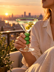 Olive Trio Martini Glasses Set of 4, Playful Sculptural Barware with Green Accents for Home Bars and Dinner Parties -martini glass- Olive Trio Martini Glasses Set of 4 - INSPECIAL HOME