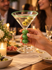 Olive Trio Martini Glasses Set of 4, Playful Sculptural Barware with Green Accents for Home Bars and Dinner Parties -martini glass- Olive Trio Martini Glasses Set of 4 - INSPECIAL HOME