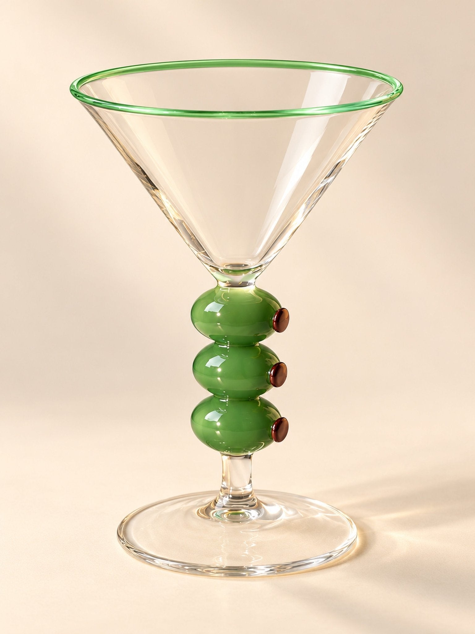 Olive Trio Martini Glasses Set of 4, Playful Sculptural Barware with Green Accents for Home Bars and Dinner Parties -martini glass- Olive Trio Martini Glasses Set of 4 - INSPECIAL HOME