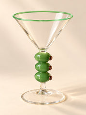 Olive Trio Martini Glasses Set of 4, Playful Sculptural Barware with Green Accents for Home Bars and Dinner Parties -martini glass- Olive Trio Martini Glasses Set of 4 - INSPECIAL HOME