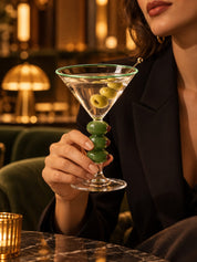 Olive Trio Martini Glasses Set of 4, Playful Sculptural Barware with Green Accents for Home Bars and Dinner Parties -martini glass- Olive Trio Martini Glasses Set of 4 - INSPECIAL HOME