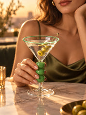 Olive Trio Martini Glasses Set of 4, Playful Sculptural Barware with Green Accents for Home Bars and Dinner Parties -martini glass- Olive Trio Martini Glasses Set of 4 - INSPECIAL HOME