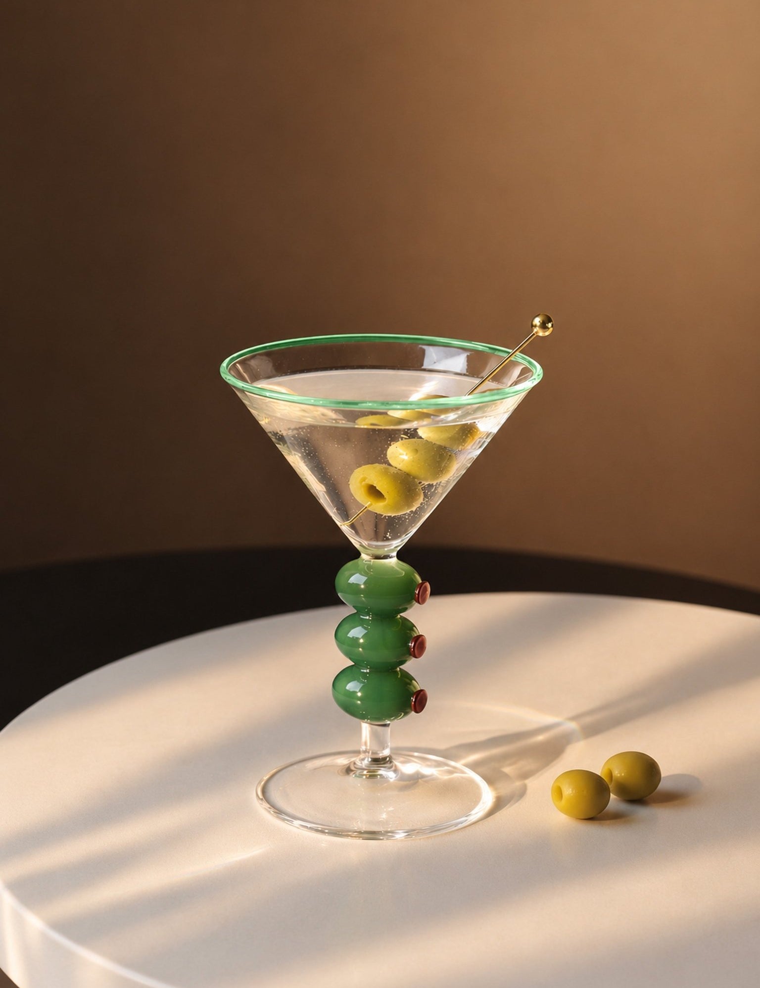 Olive Trio Martini Glasses Set of 4, Playful Sculptural Barware with Green Accents for Home Bars and Dinner Parties -martini glass- Olive Trio Martini Glasses Set of 4 - INSPECIAL HOME