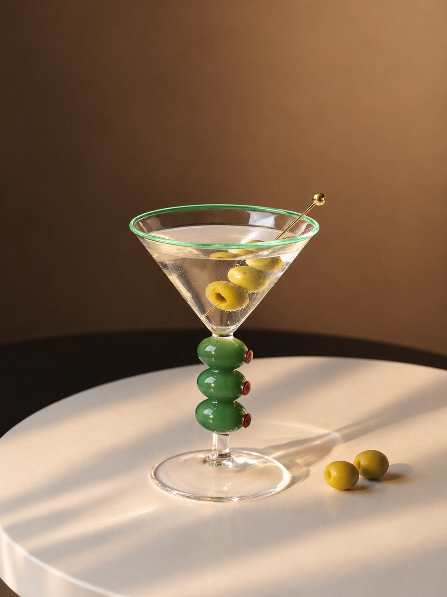Olive Trio Martini Glasses Set of 4, Playful Sculptural Barware with Green Accents for Home Bars and Dinner Parties -martini glass- Olive Trio Martini Glasses Set of 4 - INSPECIAL HOME