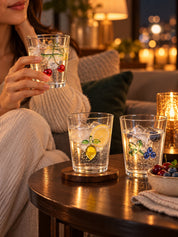 Orchard Delight Glass Tumblers Set of 2, Playful Fruit Glassware for Breakfast Tables, Patio Brunches and Summer Gatherings -Tumblers- Orchard Delight Glass Tumblers-Cherry - INSPECIAL HOME