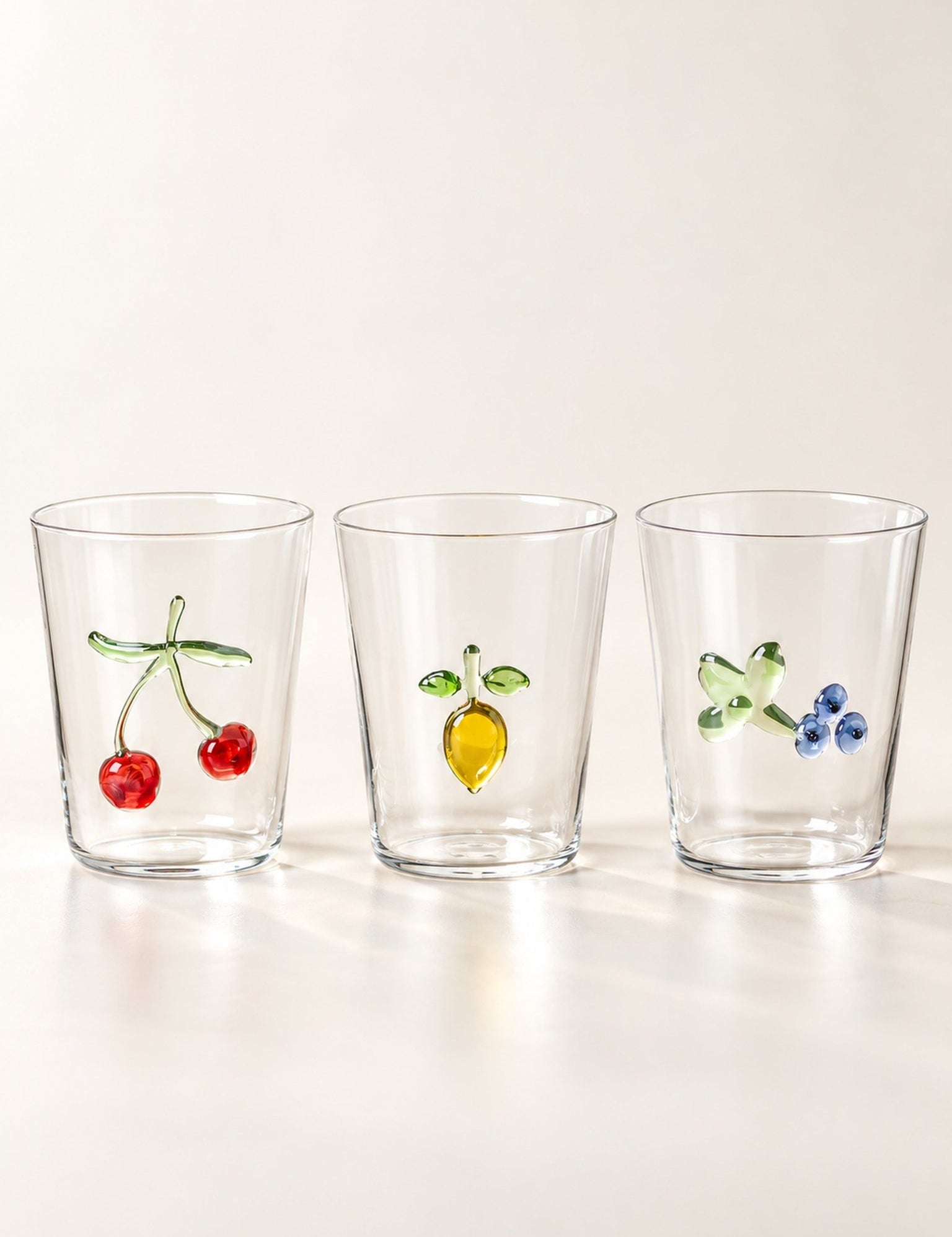Orchard Delight Glass Tumblers Set of 2, Playful Fruit Glassware for Breakfast Tables, Patio Brunches and Summer Gatherings -Tumblers- Orchard Delight Glass Tumblers-Cherry - INSPECIAL HOME