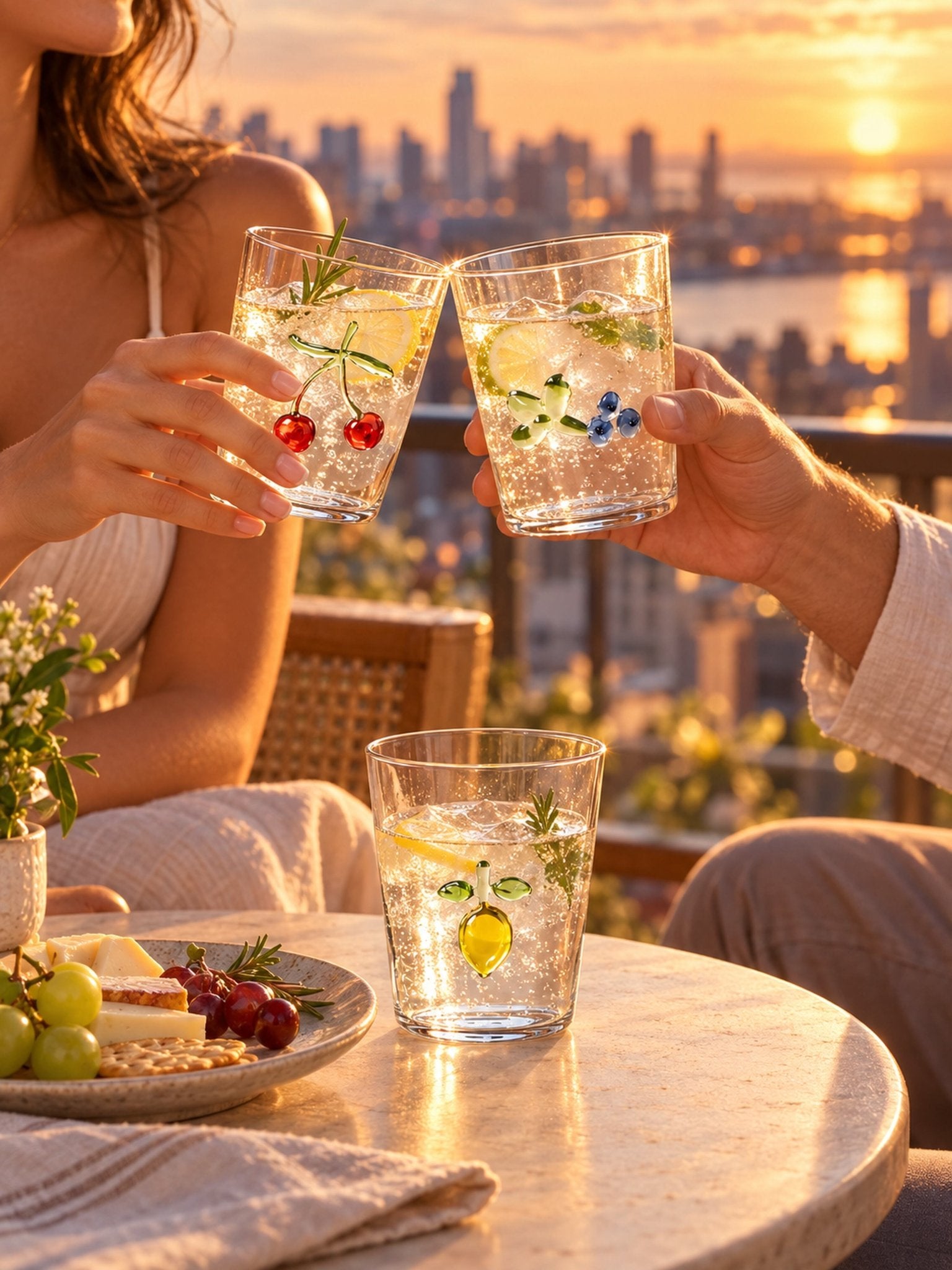 Orchard Delight Glass Tumblers Set of 2, Playful Fruit Glassware for Breakfast Tables, Patio Brunches and Summer Gatherings -Tumblers- Orchard Delight Glass Tumblers-Cherry - INSPECIAL HOME