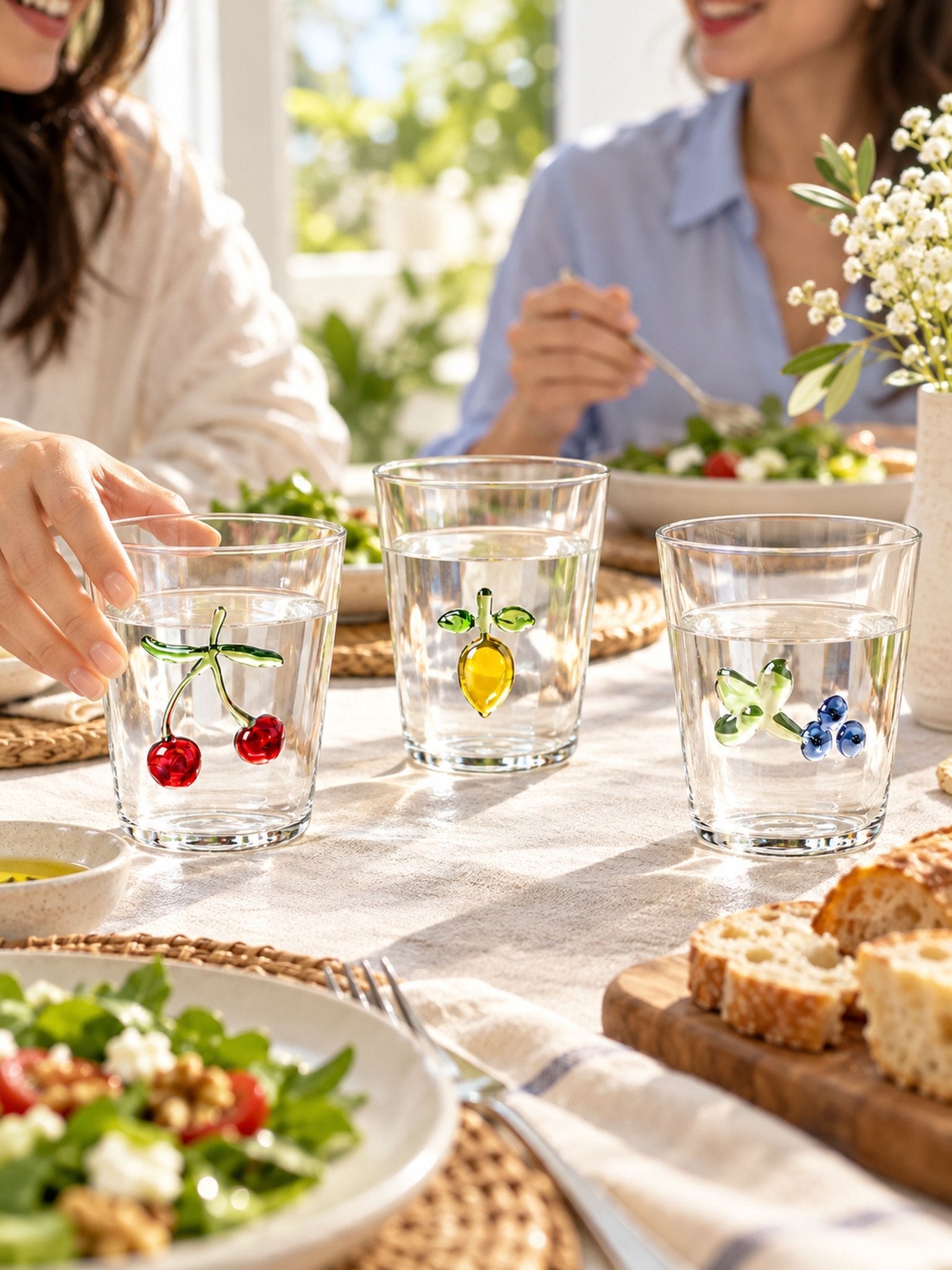 Orchard Delight Glass Tumblers Set of 2, Playful Fruit Glassware for Breakfast Tables, Patio Brunches and Summer Gatherings -Tumblers- Orchard Delight Glass Tumblers-Cherry - INSPECIAL HOME
