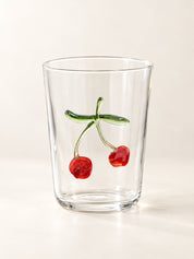Orchard Delight Glass Tumblers Set of 2, Playful Fruit Glassware for Breakfast Tables, Patio Brunches and Summer Gatherings -Tumblers- Orchard Delight Glass Tumblers-Cherry - INSPECIAL HOME