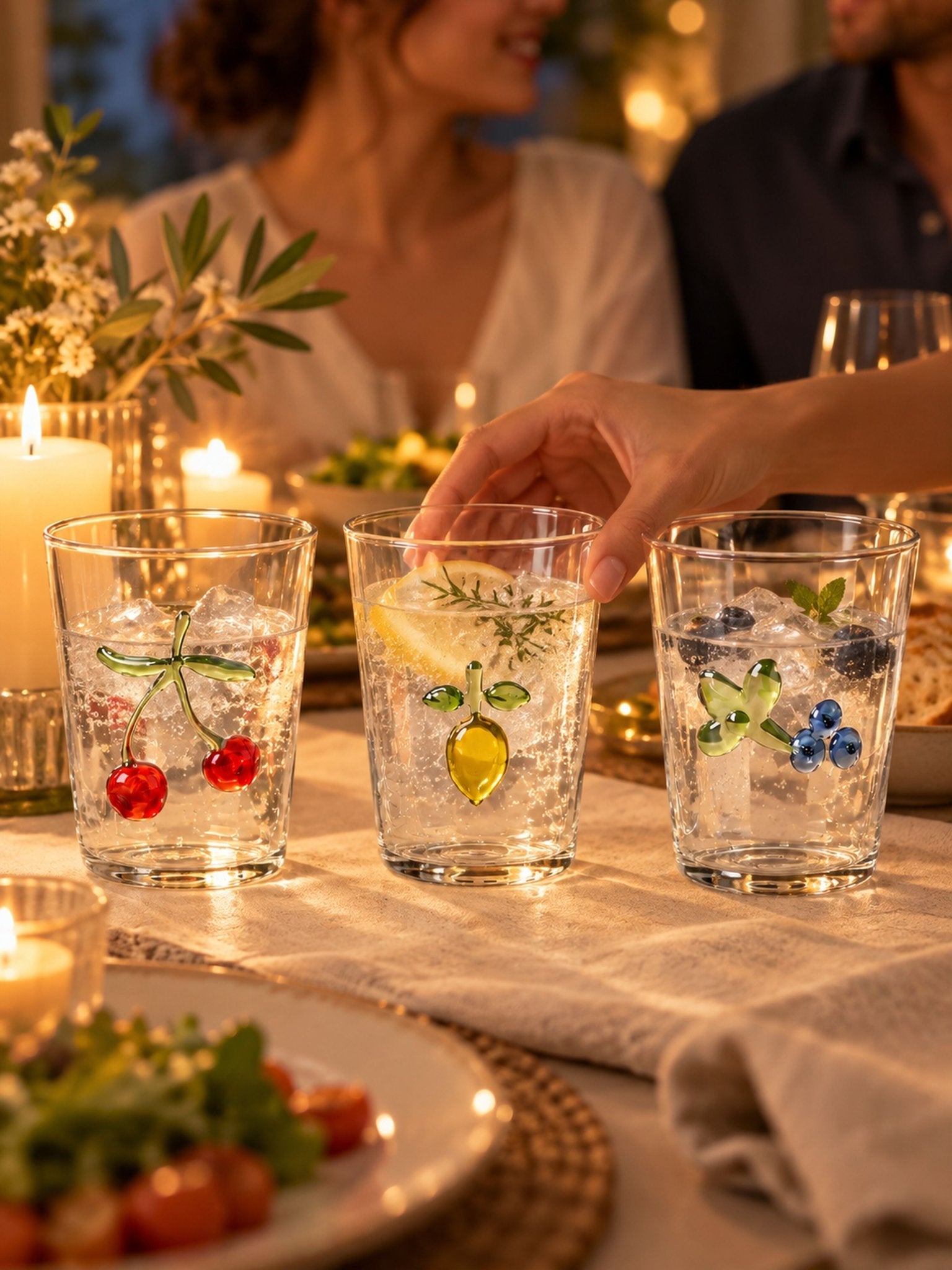 Orchard Delight Glass Tumblers Set of 2, Playful Fruit Glassware for Breakfast Tables, Patio Brunches and Summer Gatherings -Tumblers- Orchard Delight Glass Tumblers-Cherry - INSPECIAL HOME