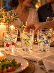 Orchard Delight Glass Tumblers Set of 2, Playful Fruit Glassware for Breakfast Tables, Patio Brunches and Summer Gatherings -Tumblers- Orchard Delight Glass Tumblers-Cherry - INSPECIAL HOME