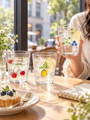Orchard Delight Glass Tumblers Set of 2, Playful Fruit Glassware for Breakfast Tables, Patio Brunches and Summer Gatherings -Tumblers- Orchard Delight Glass Tumblers-Cherry - INSPECIAL HOME