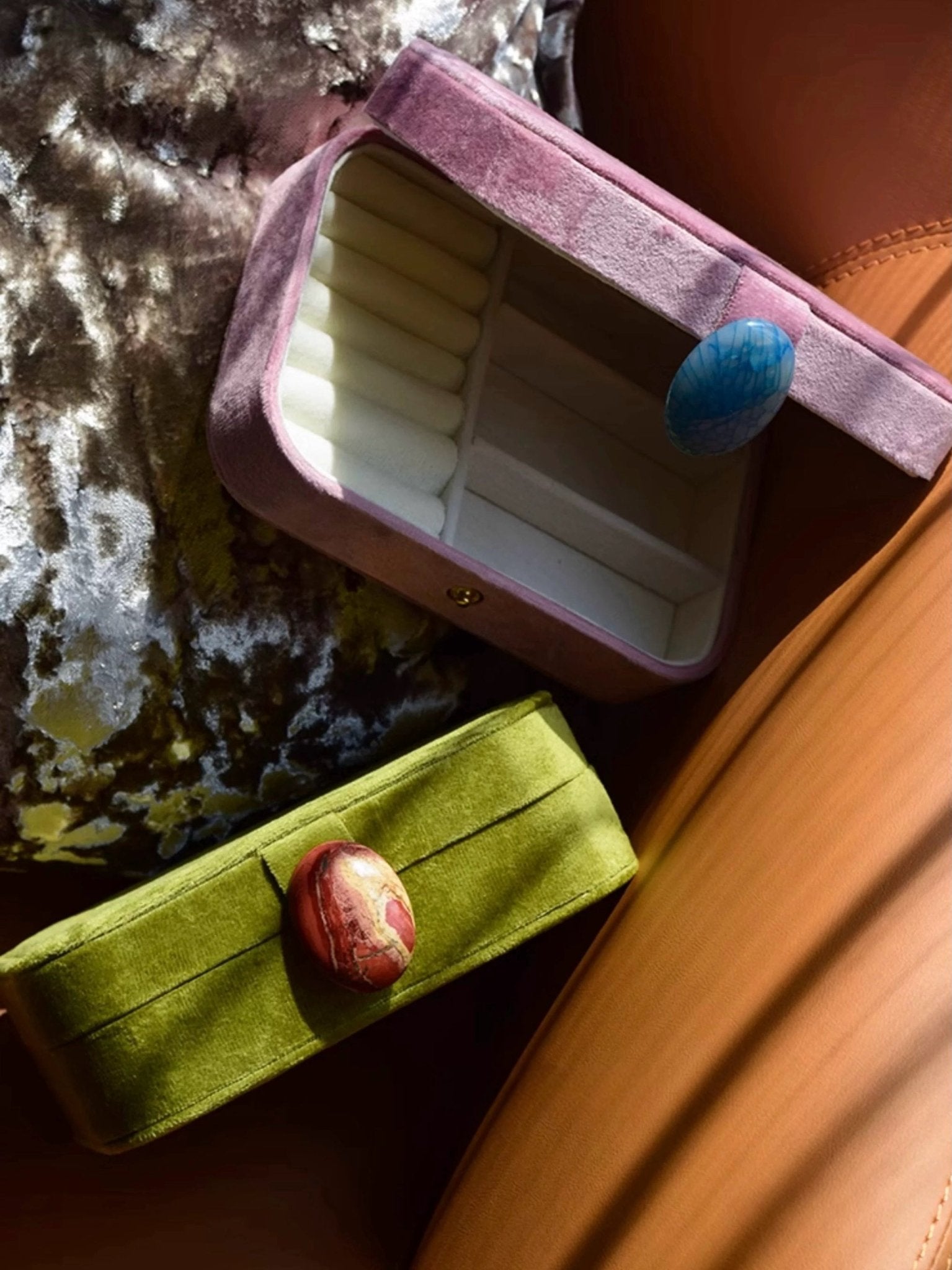 Pebble Jewellery Case, Vintage Velvet Accessory Storage Box Organiser - Pebble Jewellery Case-Pink - INSPECIAL HOME