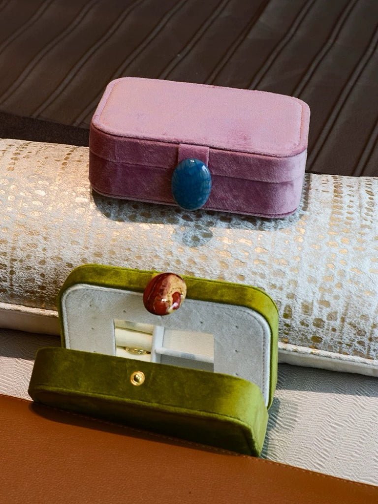 Pebble Jewellery Case, Vintage Velvet Accessory Storage Box Organiser - Pebble Jewellery Case-Pink - INSPECIAL HOME