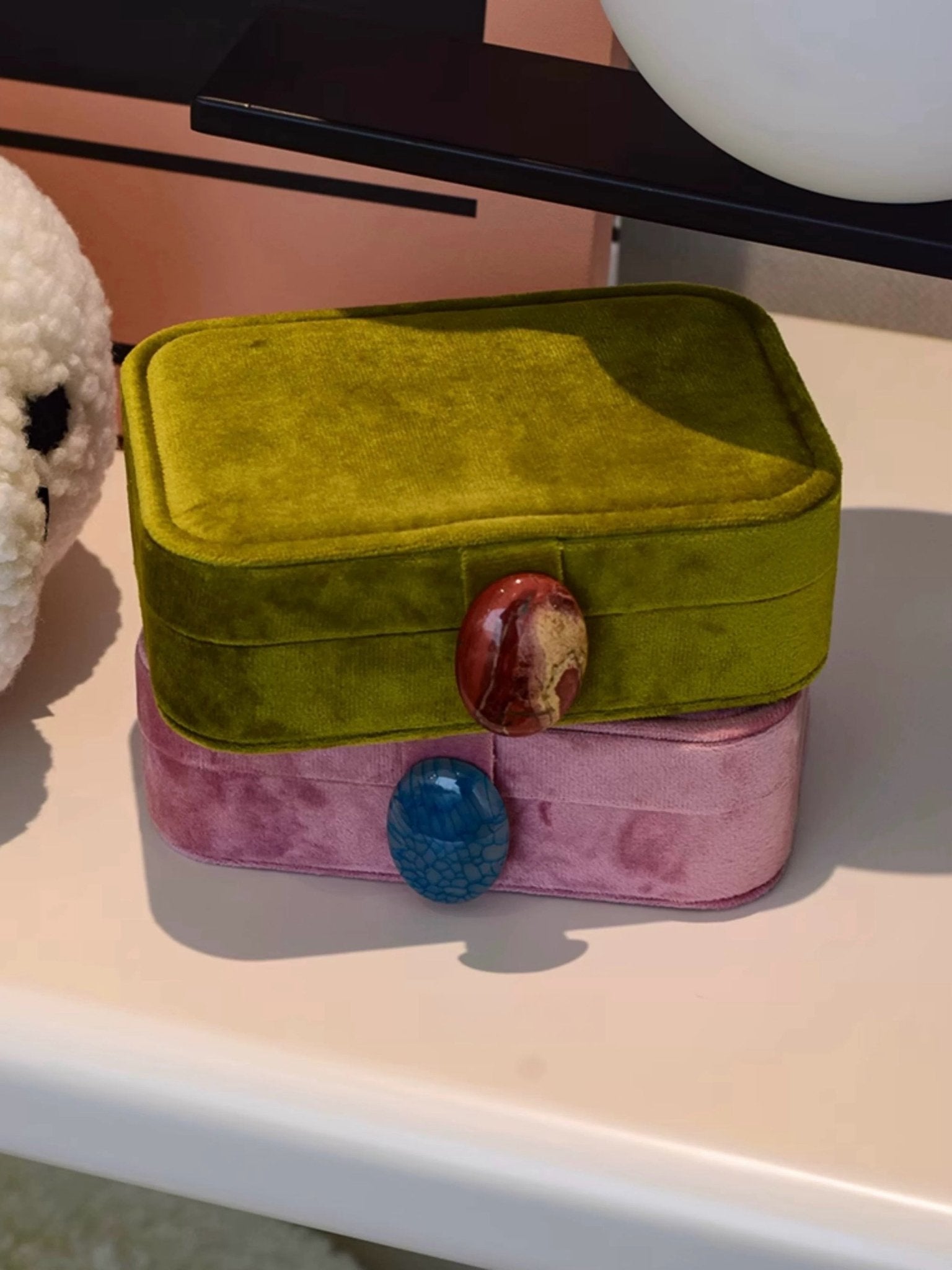 Pebble Jewellery Case, Vintage Velvet Accessory Storage Box Organiser - Pebble Jewellery Case-Pink - INSPECIAL HOME