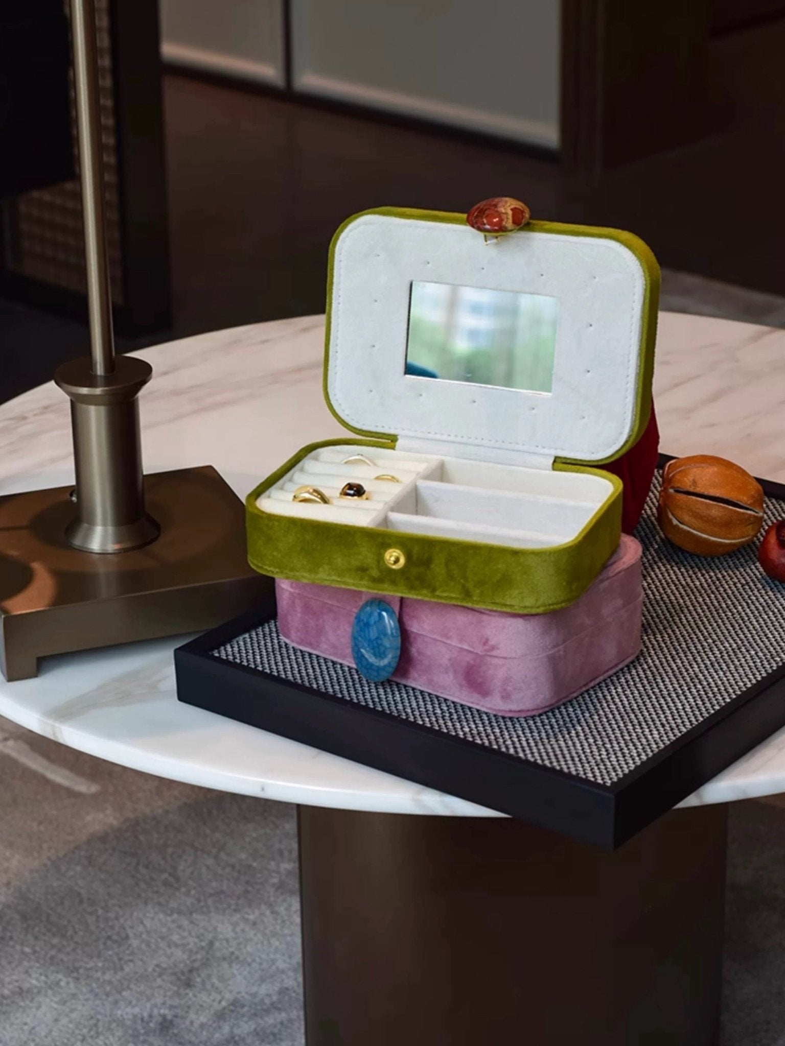 Pebble Jewellery Case, Vintage Velvet Accessory Storage Box Organiser - Pebble Jewellery Case-Pink - INSPECIAL HOME