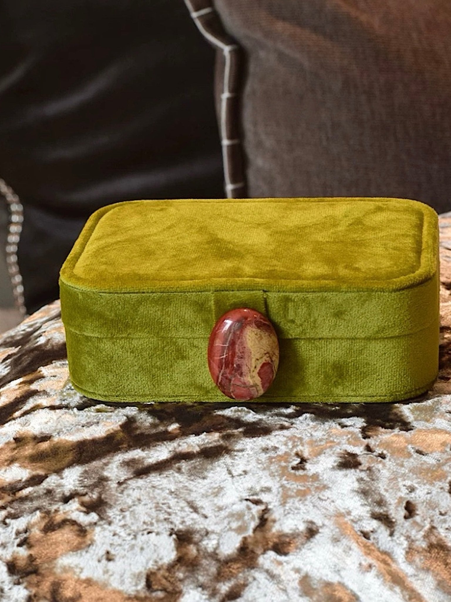 Pebble Jewellery Case, Vintage Velvet Accessory Storage Box Organiser - Pebble Jewellery Case-Green - INSPECIAL HOME