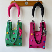 Pomponette Knited Clutch Bag, Dopamine Whimsical Cute Shopper Bag - Pomponette Knited Bag-Mint - INSPECIAL HOME