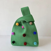 Pomponette Knited Clutch Bag, Dopamine Whimsical Cute Shopper Bag - Pomponette Knited Bag-Green - INSPECIAL HOME