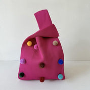 Pomponette Knited Clutch Bag, Dopamine Whimsical Cute Shopper Bag - Pomponette Knited Bag-Rose Red - INSPECIAL HOME