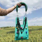 Pomponette Knited Clutch Bag, Dopamine Whimsical Cute Shopper Bag - Pomponette Knited Bag-Mint - INSPECIAL HOME