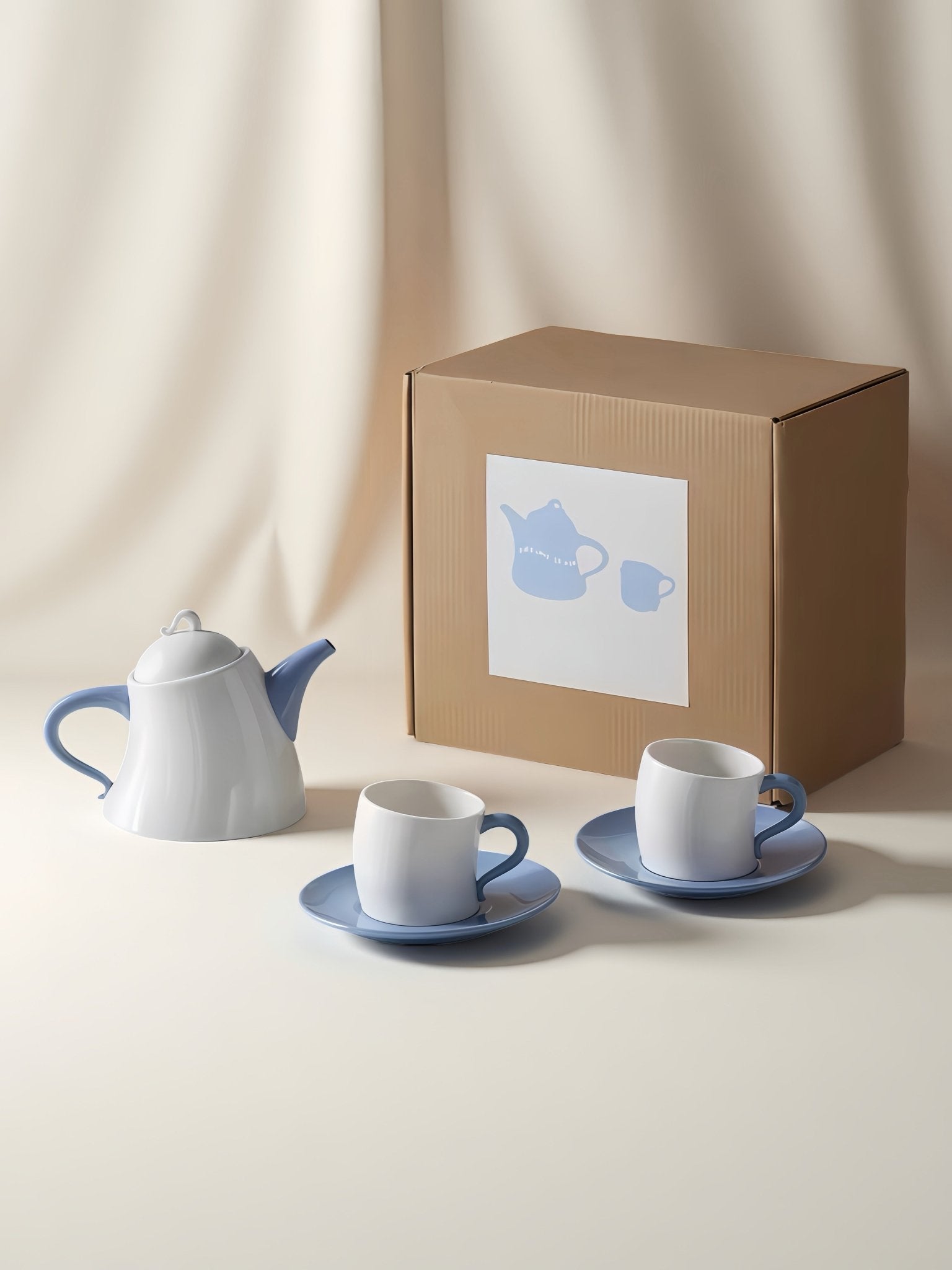 Postmodern Whimsical Wiggle Handle Ceramic Tea Set with Teapot and Mugs - Coffee & Tea Cups - Wiggle Tea Set - Blue - INSPECIAL HOME