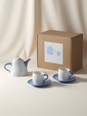 Postmodern Whimsical Wiggle Handle Ceramic Tea Set with Teapot and Mugs - Coffee & Tea Cups - Wiggle Tea Set - Blue - INSPECIAL HOME