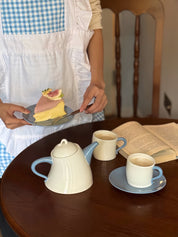 Postmodern Whimsical Wiggle Handle Ceramic Tea Set with Teapot and Mugs - Coffee & Tea Cups - Wiggle Tea Set - Blue - INSPECIAL HOME