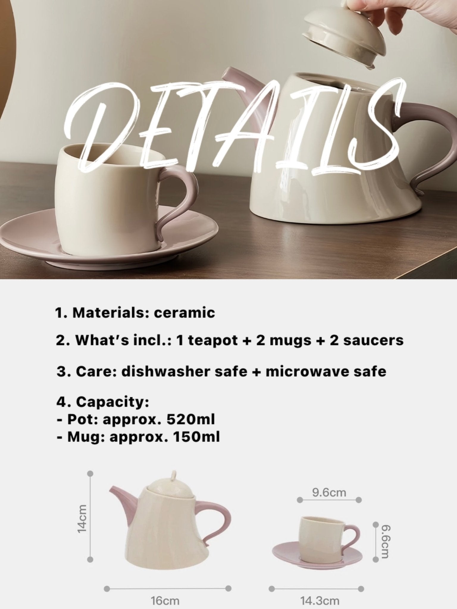 Postmodern Whimsical Wiggle Handle Ceramic Tea Set with Teapot and Mugs - Coffee & Tea Cups - Wiggle Tea Set - Blue - INSPECIAL HOME