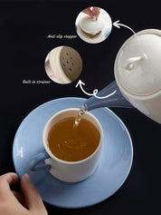 Postmodern Whimsical Wiggle Handle Ceramic Tea Set with Teapot and Mugs - Coffee & Tea Cups - Wiggle Tea Set - Blue - INSPECIAL HOME